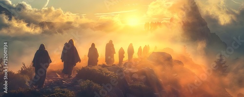  Disciples Apostles of Jesus on mountain for Christian faith message. Concept Christian Faith, Disciples, Apostles, Mountain, Biblical Message