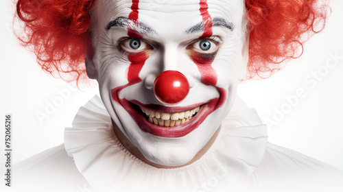 Close-up, portrait of a creepy psychopath clown. A serial killer in the guise of a clown.