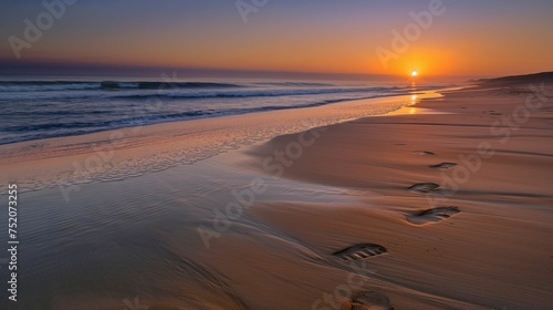 An image of a sandy beach with footprints in the sand.