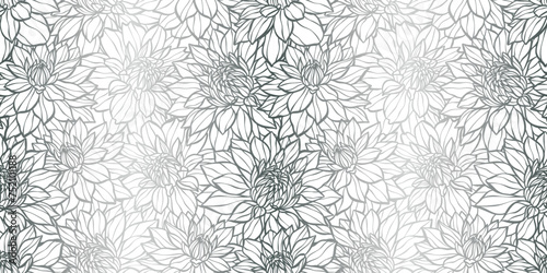 Elegant floral dahlia background pattern, metallic silver wallpaper with flowers, elegant print design