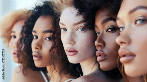 Portrait of many attractive female fashion models with great skincare of all races, Tones and style