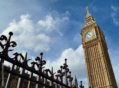 A low angle view of Big Ben in Westminster, London, UK. 