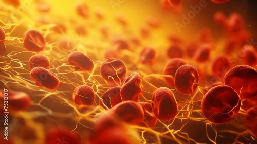  Blood Clot Formation: Aggregated cells and fibrin, set against a warning yellow background, highlighting the clotting process