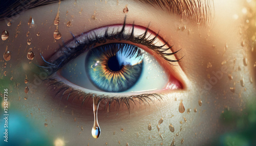目から溢れる涙、クローズアップ,Generative AI AI画像