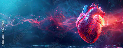 Panoramic background with heart shape on it. Cardiology and health care concept.