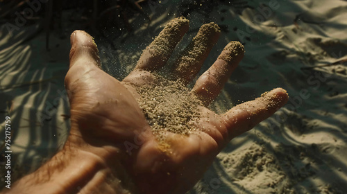 The sand falls off the hand.