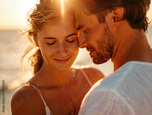 portrait of a couple in summer beautiful light, beach, 