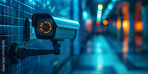  Security CCTV Camera on Modern City. Close up of surveillance camera installation male hand holds cctv camera 