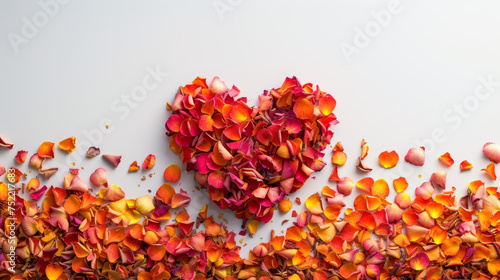 heart of rose pedals on white background