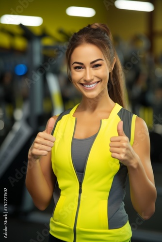 young woman in the gym showing thumbs up Generative AI