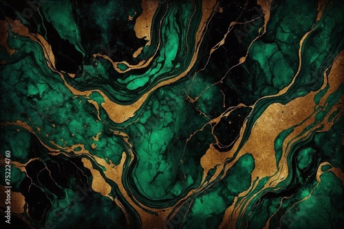 acrylic marble dark green and golden background with swirls