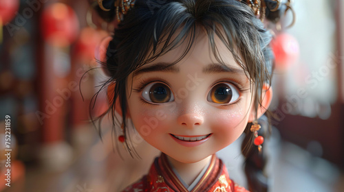 3D emoticons, expressions, blind box, a cute little Chinese girl made with paint, full body shot