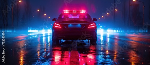 Strobe lights of police car at night