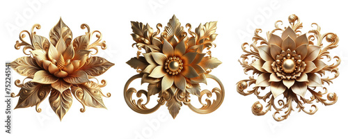 3 Old fashioned brooch made of gold with intricate design set against a transparent background