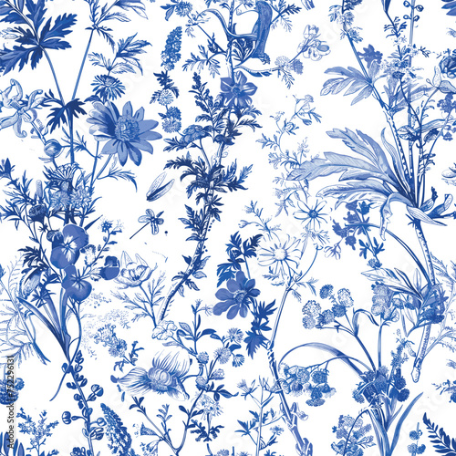 Toile De Jouy Vintage Floral Seamless Pattern Elegant Vector Graphics.22