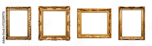 Collection of set Antique golden photo frame isolated on transparent background. PNG file, cut out 