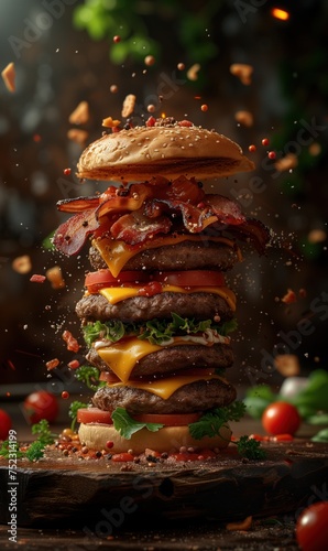 huge hamburger on a black background