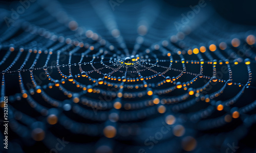 close-up of Spider web covered in water drops