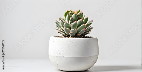 Cactus in pot on a white background. Photo of cactus in minimalist pot as houseplant for home.