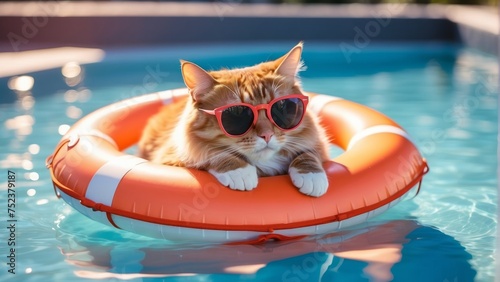 Chill Vibes Cat in Sunglasses Floating in the Pools lifebuoy
