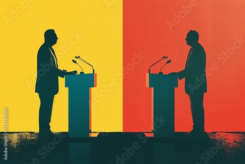 The Striking Dichotomy of Political Debates - Vibrant Yellow and Red Illustration for Political Themes