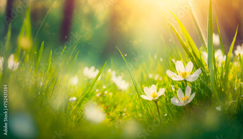 春の陽光に輝く小さな花