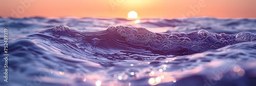 Abstract banner background in purple and orange colors. Close-up image of ocean surface in the morning or evening. Copy space for text.