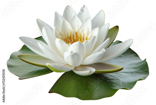 White water lily blooming on transparent background - stock png.