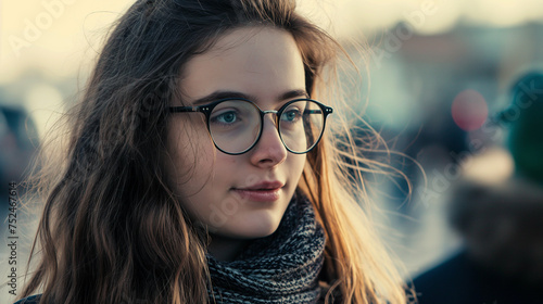 Jovem garota de óculos ao ar livre - Perfil 