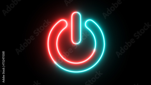 Neon power button icon on black background. start button start icon.