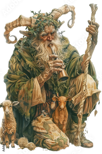 a wise elder satyr druid isolated on a transparent background, generative ai