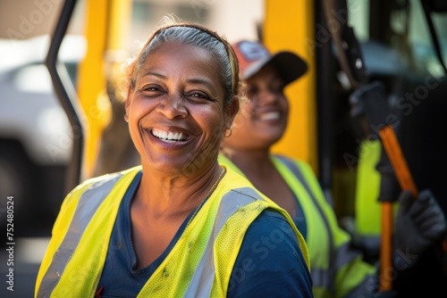 Portrait of a smiling middle aged female sanitation worker