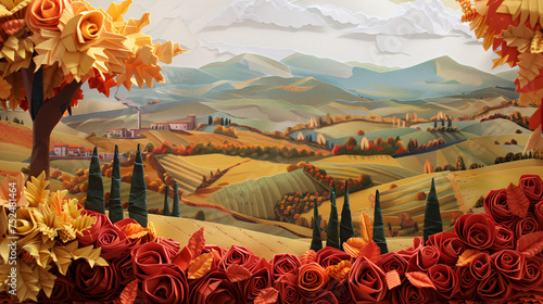 autumn landscape in tuscany origami paper sculpts