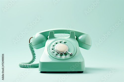 a green rotary telephone with a cord