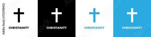 Christian cross vector symbol or icon. Christianity religion symbol