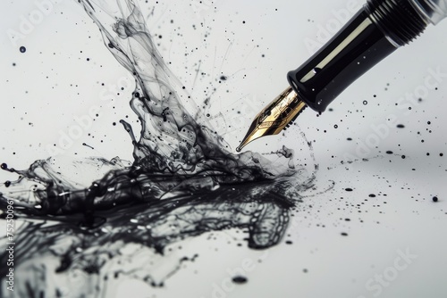surreal depiction of galaxies forming from spilled ink of an overfilled fountain pen