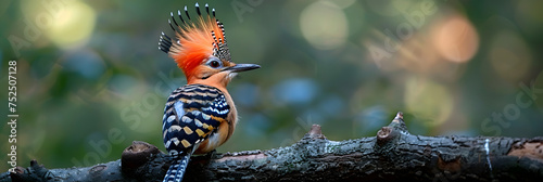Hoopoe Bird with Distinctive Crown Feathers Perched, Hoopoe bird on a branch close-up