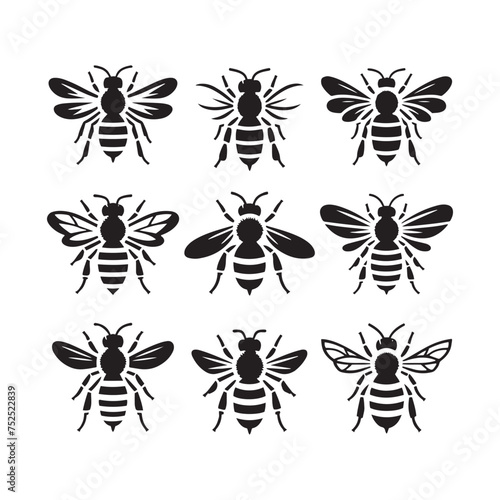 Buzzing Beauty: Vector Bee Silhouette - Capturing the Grace and Vitality of Nature's Pollinator in Elegant For. Minimalist black bee Illustration.