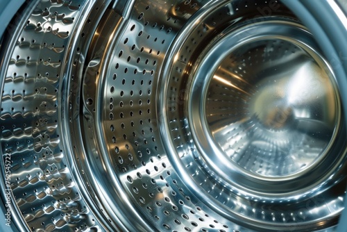 Inside View of a Modern Washing Machine Drum with Blue Lighting