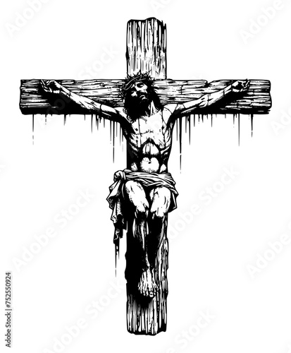 christian logo of jesus crucified with grunge style (black on white) - artwork 1