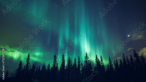 aurora borealis, northern lights, lapland, Winter landscape Majestic northern lights dance in starry sky