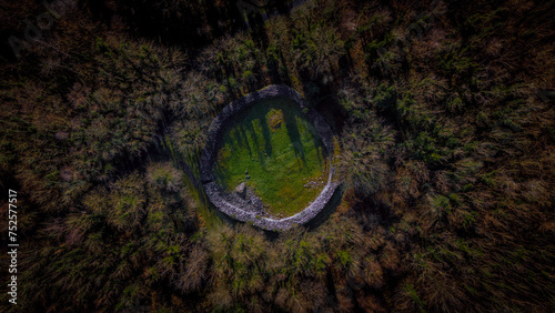 Aerial view of a ring fort hidden among trees