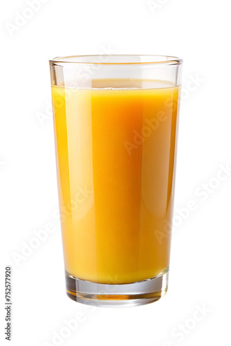 glass of orange juice and orange, isolated white background