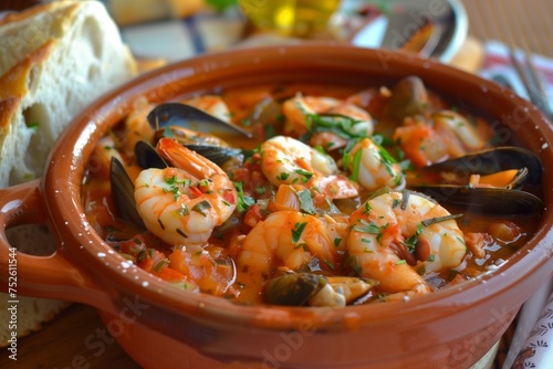 Zarzuela de Mariscos: Sumptuous Seafood Stew from Spain Served in Traditional Earthenware