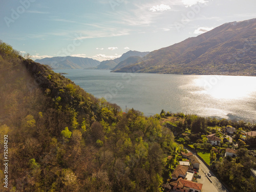Panoramic view, the upper part of Lake Como over Gravedona, down to Bellagio 