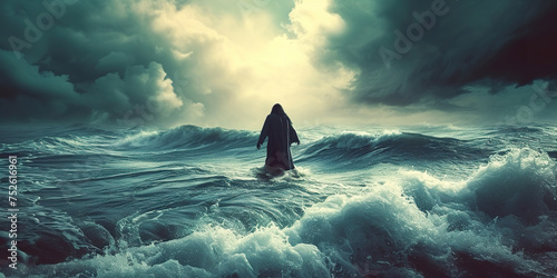 Jesus walks on water across the sea