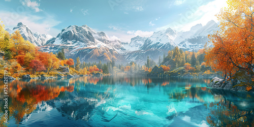 Mysterious mountain lake with turquoise water