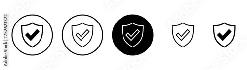 Shield check mark icon vector isolated on white background. Protection approve sign. Safe icon vector