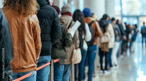 Voters wait in line to vote in voting season.