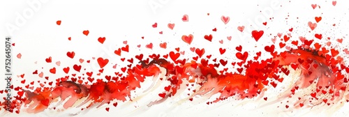 Artistic vector illustration of tide wave made of red hearts